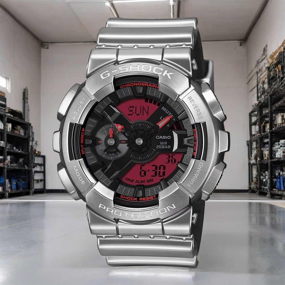CASIO 卡西歐 G-SHOCK 工業風金屬圈雙顯電子錶 學生錶 手錶 送禮 禮物 推薦(GM-110YRA-8A)