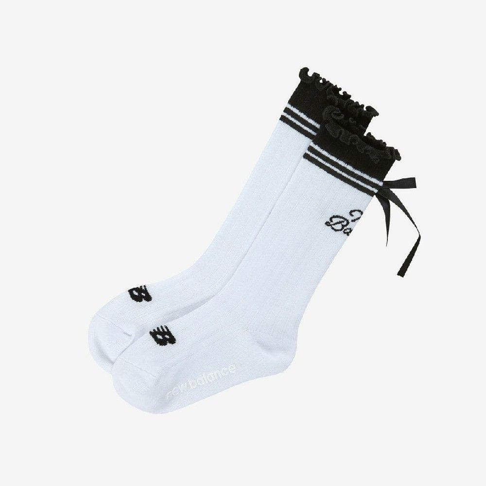 韓國 New Balance 童襪 大童16-22 女童蝴蝶結膝下襪/ 黑色/ 預購 20 cm