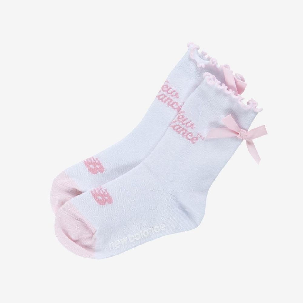 韓國 New Balance 童襪 大童16-22 女童蝴蝶結中筒襪/ 粉紅色/ 預購 20 cm