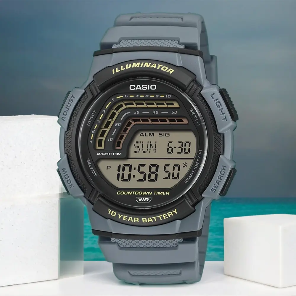 CASIO 卡西歐 復古風大顯示幕手錶 電子錶-灰藍 送禮 禮物 推薦(WS-1800-2AV)