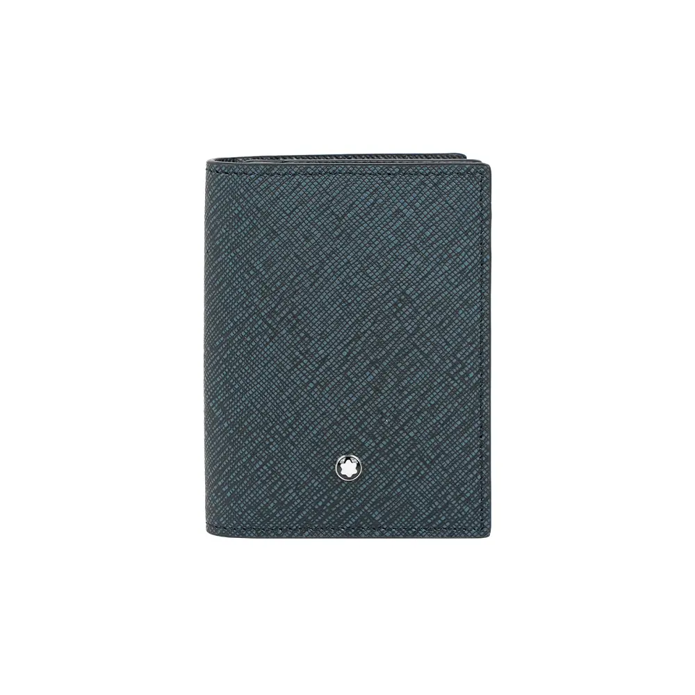 【MONT BLANC】Sartorial 匠心系列防刮牛皮對開卡片夾(花呢藍)/ 平行輸入
