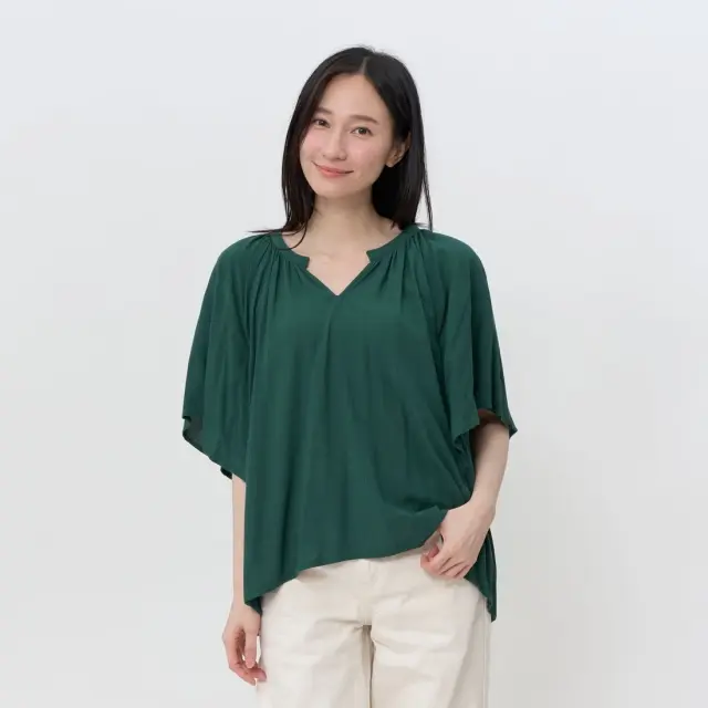 好我 so that's me Selina小V領落肩手帕袖上衣/ 綠 FREE SIZE