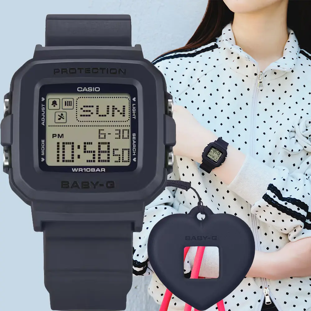 CASIO 卡西歐 BABY-G+PLUS 黑色愛心錶殼吊飾套組 電子錶 女錶 手錶 送禮 禮物 推薦(BGD-10KH-2C)