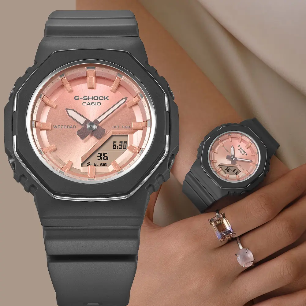 CASIO 卡西歐 G-SHOCK 八角時尚粉水晶色柔光雙顯手錶 電子錶 女錶 送禮 禮物 推薦(GMA-P2110SC-4A)