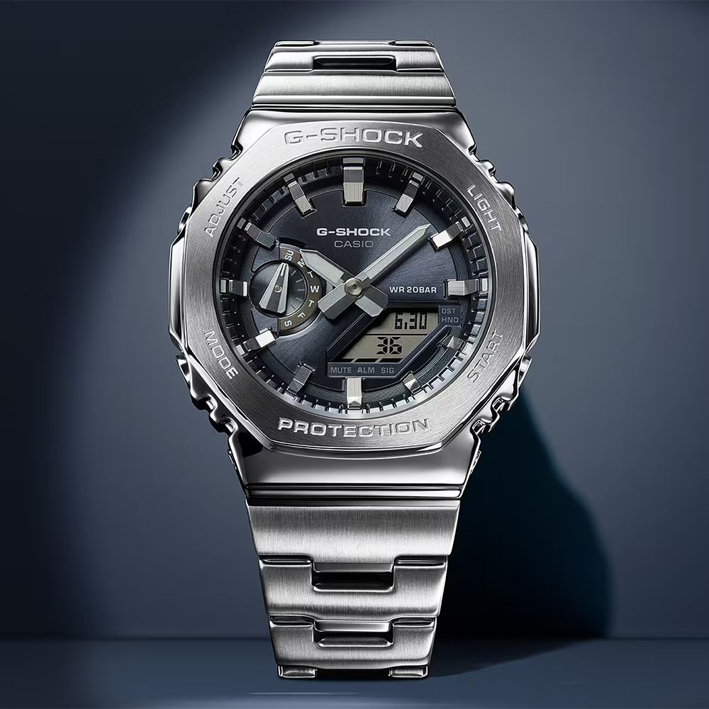 CASIO 卡西歐 G-SHOCK 金屬光系列八角雙顯電子錶 手錶 送禮 禮物 推薦(GM-2110D-8A)