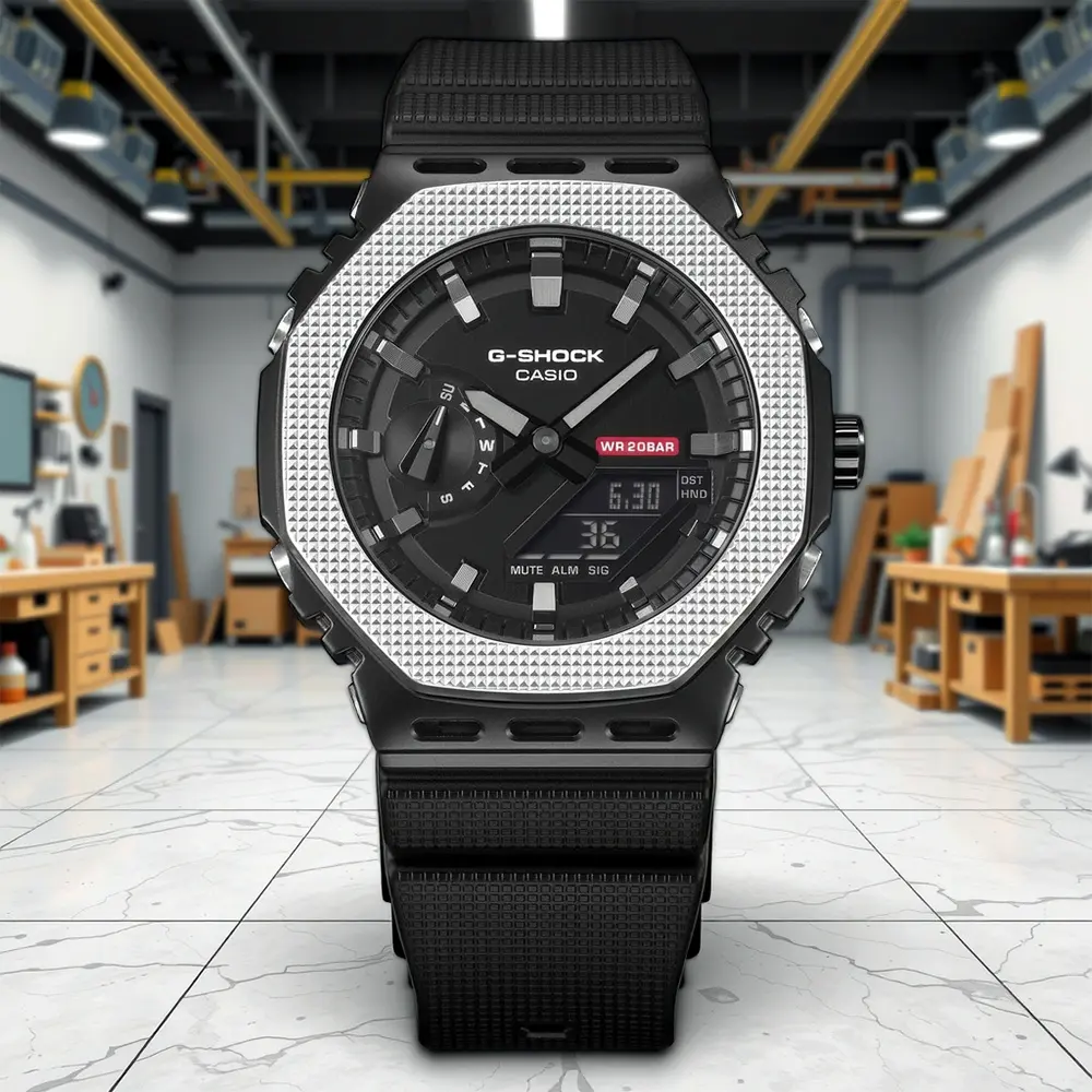 CASIO 卡西歐 G-SHOCK 八角金屬圈紋理雙顯電子錶-黑 手錶 學生錶 送禮 禮物 推薦(GM-2100BM-1A)