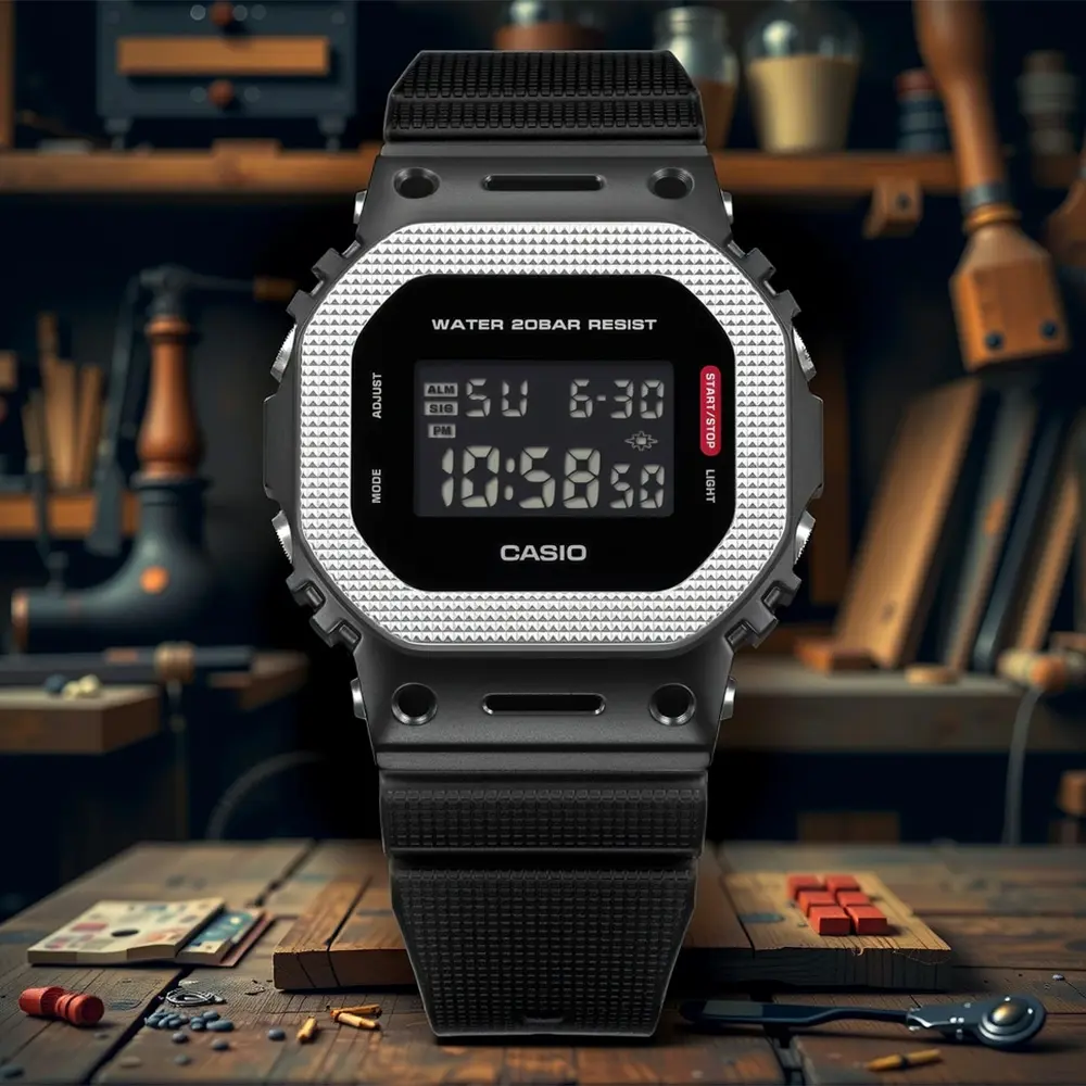 CASIO 卡西歐 G-SHOCK 金屬圈格狀紋理電子錶-黑 手錶 學生錶 送禮 禮物 推薦(GM-5600BM-1)