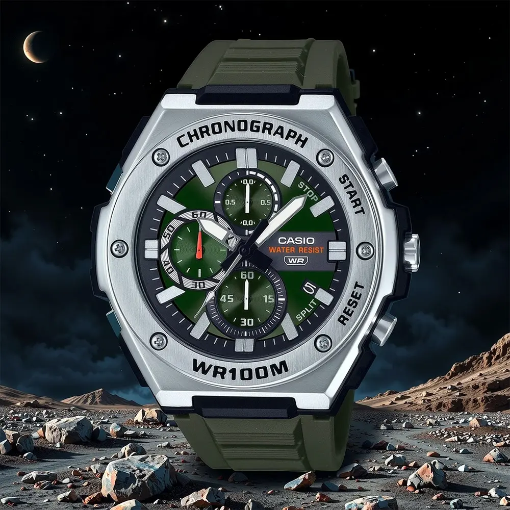 CASIO 卡西歐 運動風三眼計時手錶-墨綠 學生錶 送禮 禮物 推薦(MWA-300H-3AV)