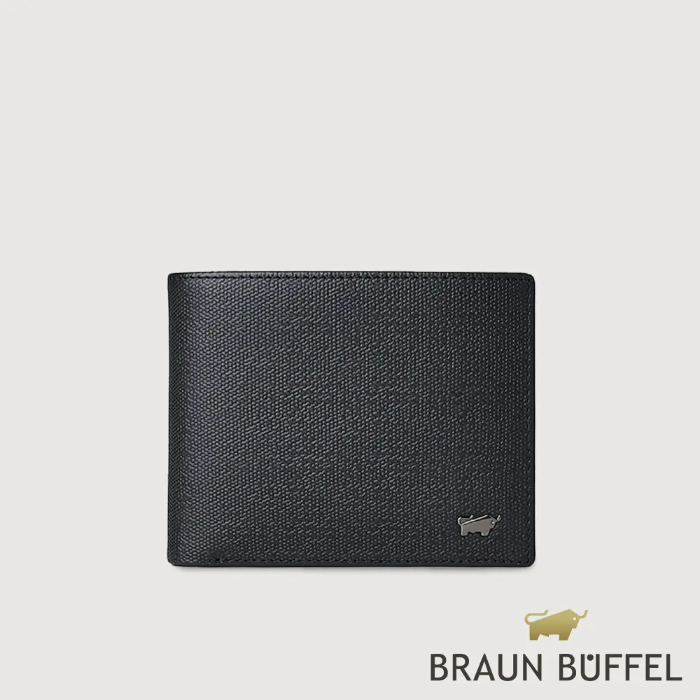 【BRAUN BUFFEL 德國小金牛】台灣總代理 安德勒-1 8卡中間翻零錢袋短夾-黑色/BF531-318-BK