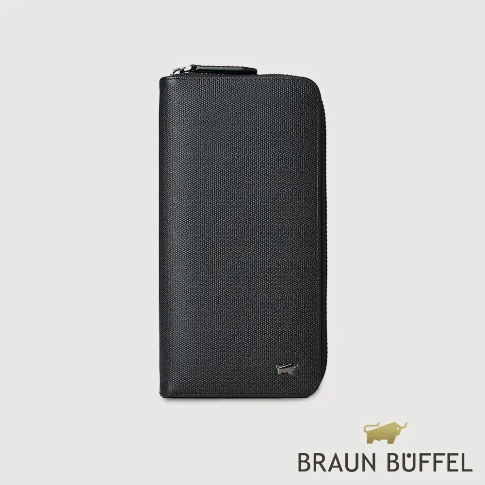 【BRAUN BUFFEL 德國小金牛】台灣總代理 安德勒-1 12卡拉鍊長夾-黑色/BF531-601-BK