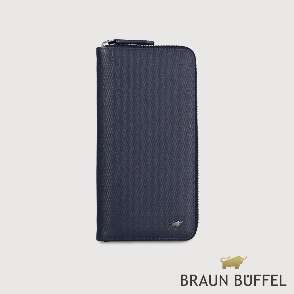 【BRAUN BUFFEL 德國小金牛】台灣總代理 安德勒-1 12卡拉鍊長夾-深藍/BF531-601-DB