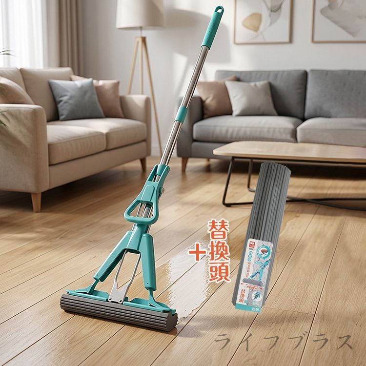 百研/輕量型免沾手吸水膠棉拖把-1入+免沾手吸水膠棉拖把替換頭X2入