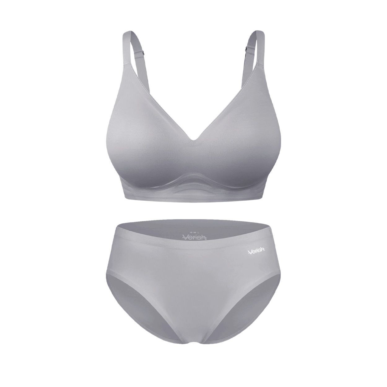 韓國 Verish Cool-Fit 集中輕量豐胸無鋼圈內衣＋無痕三角內褲套組/ 灰色/ 預購 XL