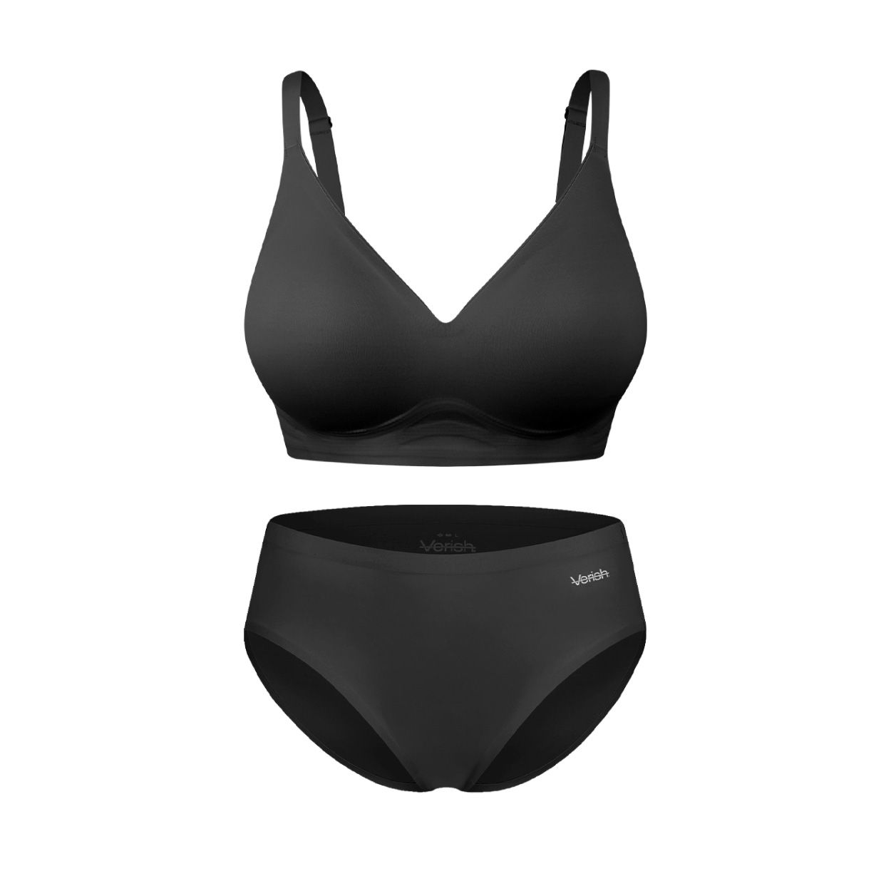 韓國 Verish Cool-Fit 集中輕量豐胸無鋼圈內衣＋無痕三角內褲套組/ 黑色/ 預購 XXL