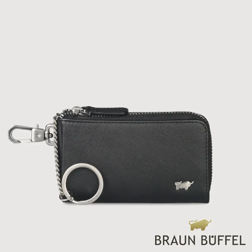 【BRAUN BUFFEL 德國小金牛】台灣總代理 亞當 拉鍊零錢包-黑色/BF504-161B-BK