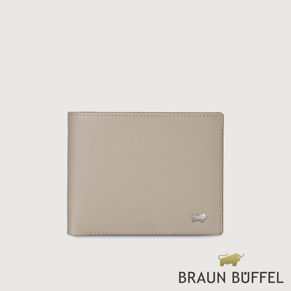 【BRAUN BUFFEL 德國小金牛】台灣總代理 亞當 12卡中間翻透明窗短夾-杏色/BF504-317-HM