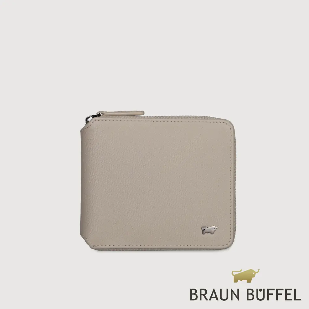 【BRAUN BUFFEL 德國小金牛】台灣總代理 亞當 8卡拉鍊皮夾-杏色/BF504-328-HM