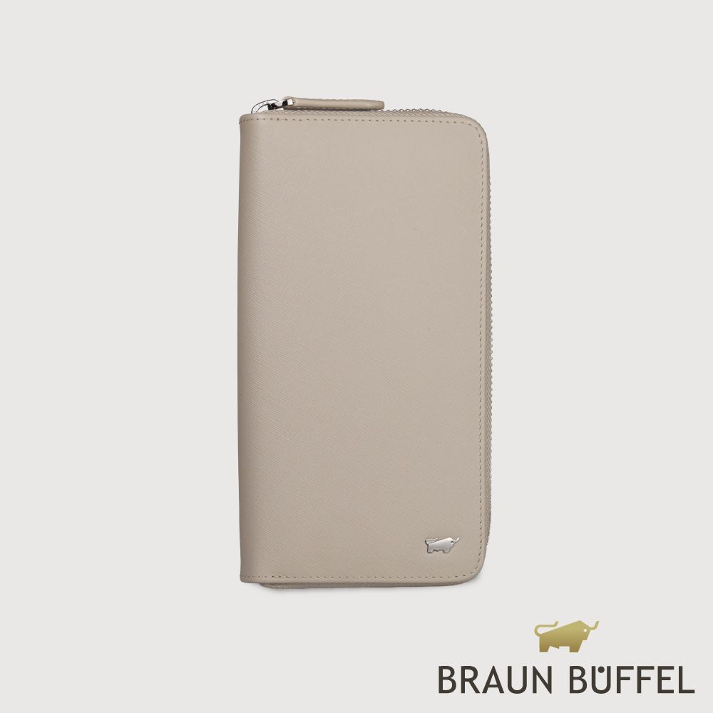 【BRAUN BUFFEL 德國小金牛】台灣總代理 亞當 8卡拉鍊長夾-杏色/BF504-601-HM