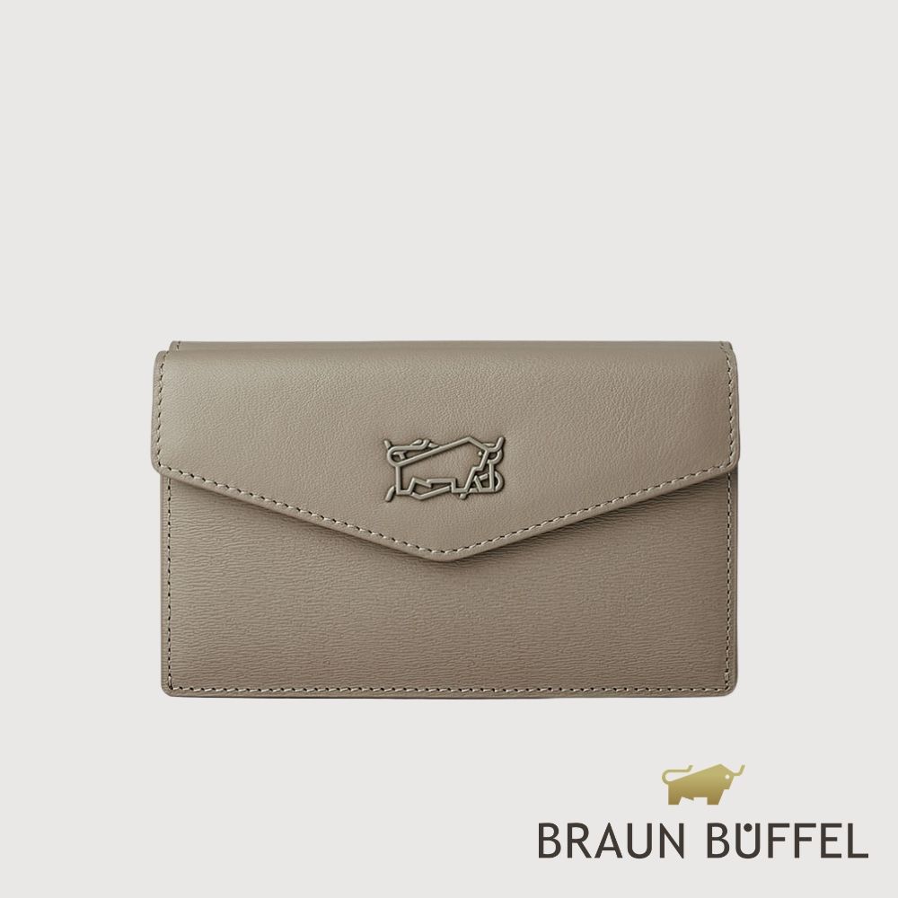 【BRAUN BUFFEL 德國小金牛】台灣總代理 巨星-F 9卡兩折釘扣中夾-杏色/BF887-502-HM