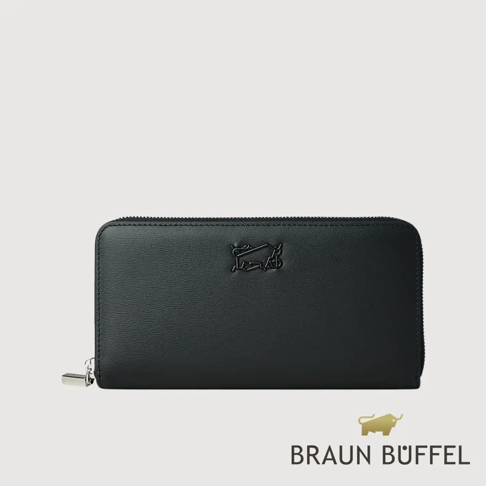 【BRAUN BUFFEL 德國小金牛】台灣總代理 巨星-F 13卡拉鍊長夾-黑色/BF887-602-BK