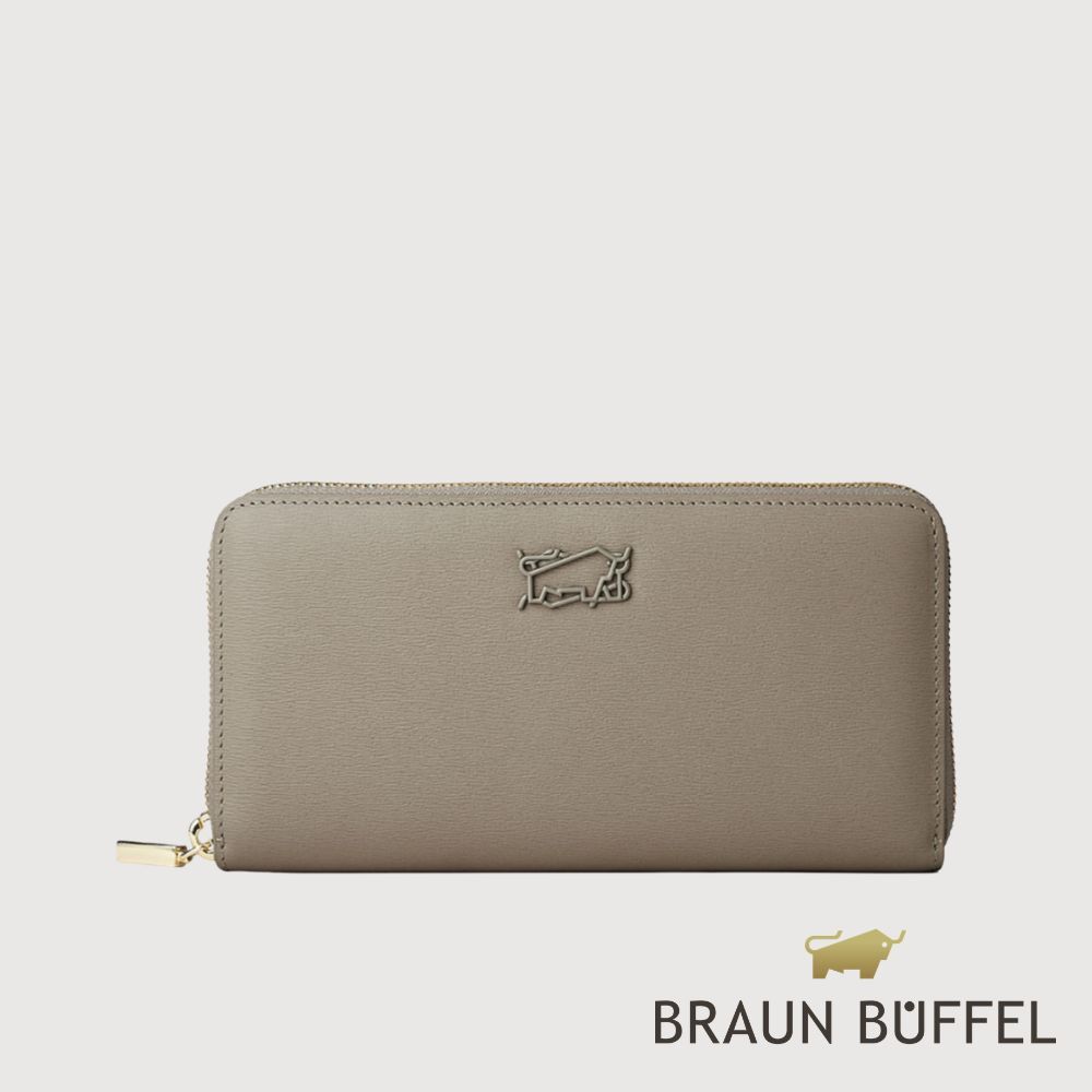 【BRAUN BUFFEL 德國小金牛】台灣總代理 巨星-F 13卡拉鍊長夾-杏色/BF887-602-HM