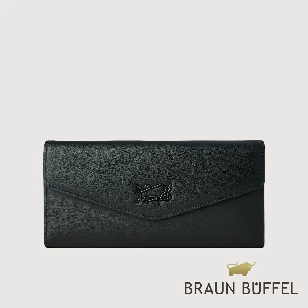【BRAUN BUFFEL 德國小金牛】台灣總代理 巨星-F 12卡兩折長夾-黑色/BF887-621-BK