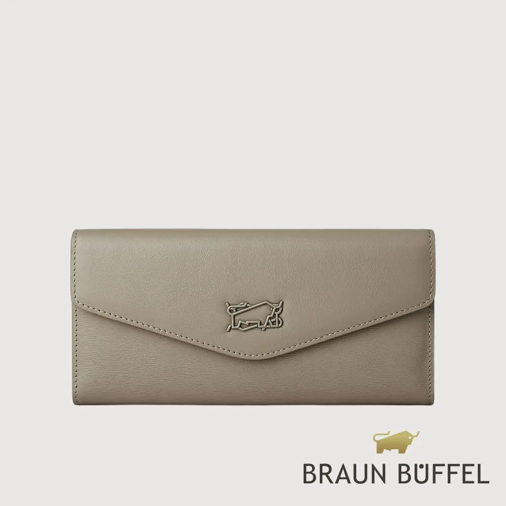 【BRAUN BUFFEL 德國小金牛】台灣總代理 巨星-F 12卡兩折長夾-杏色/BF887-621-HM