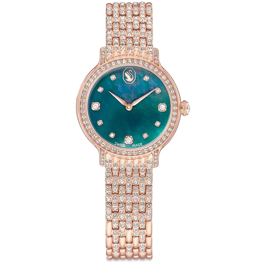 SWAROVSKI 施華洛世奇 Imber 輕奢時尚珍珠貝水晶女錶 手錶-綠x玫瑰金/31mm 送禮 禮物 推薦(5746221)