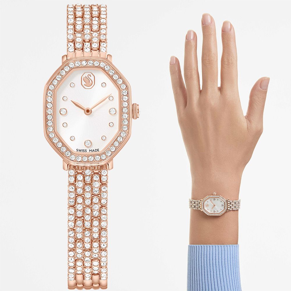 SWAROVSKI 施華洛世奇 Dextera Octagon 優雅水晶八角手錶 女錶-玫瑰金/32x23mm 送禮 禮物 推薦(5749449)