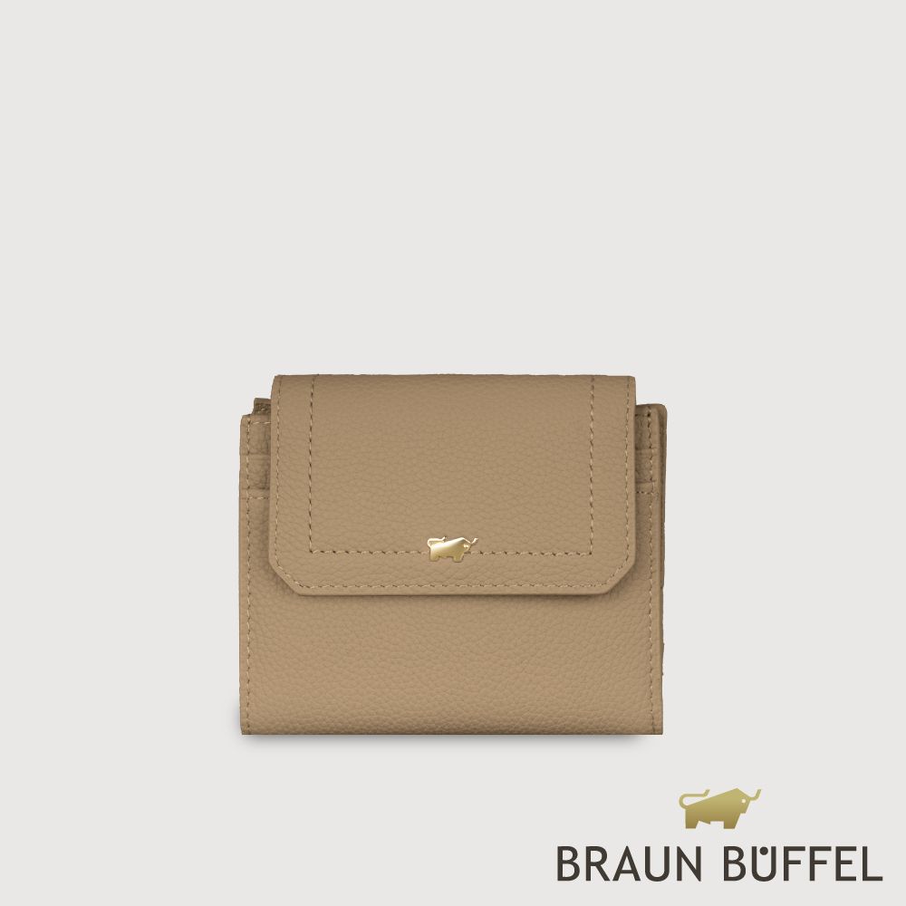 【BRAUN BUFFEL 德國小金牛】台灣總代理 珍妮絲 8卡三折短夾-奶茶棕/BF840-414-SVM