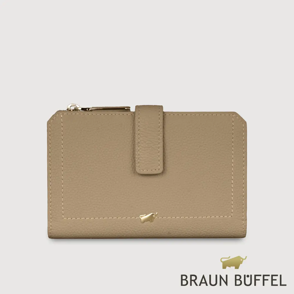 【BRAUN BUFFEL 德國小金牛】台灣總代理 珍妮絲 10卡兩折中夾-奶茶棕/BF840-502-SVM