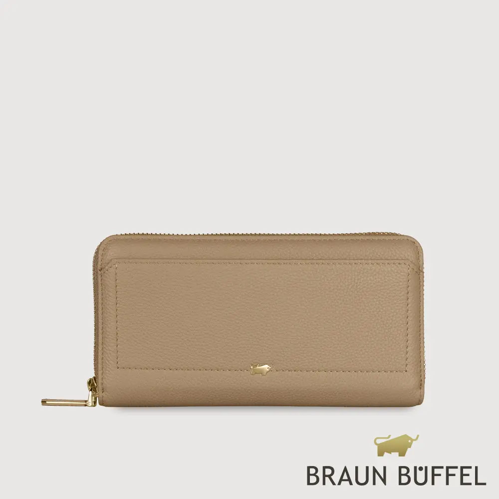 【BRAUN BUFFEL 德國小金牛】台灣總代理 珍妮絲 13卡拉鍊長夾-奶茶棕/BF840-602-SVM