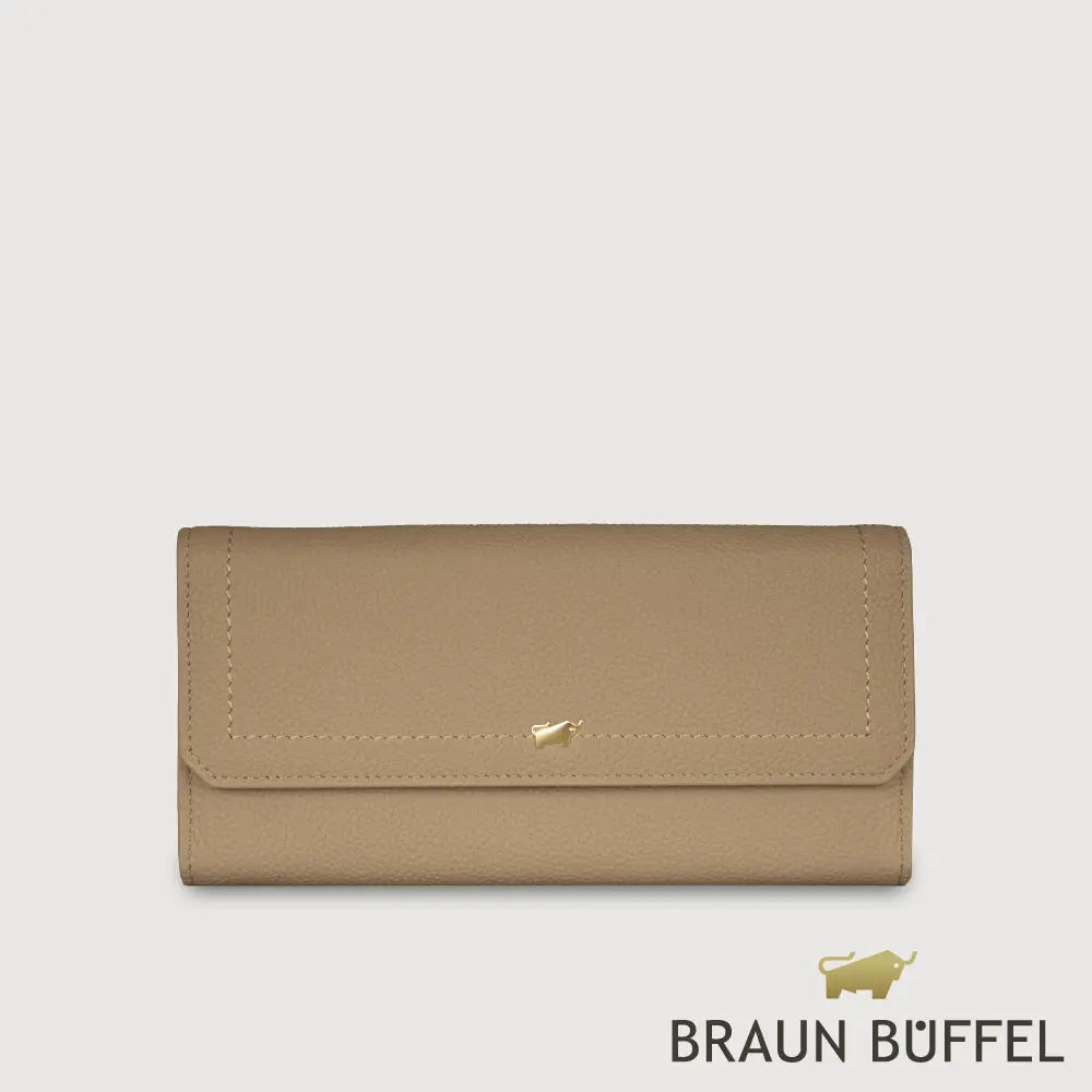 【BRAUN BUFFEL 德國小金牛】台灣總代理 珍妮絲 14卡兩折長夾-奶茶棕/BF840-621-SVM