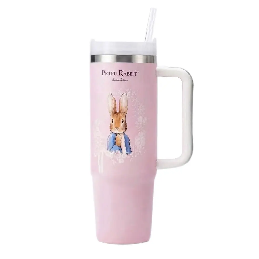 父親節獻禮~【比得兔】Peter Rabbit 比得兔 304不鏽鋼冰壩杯(900ml)/ 粉漾花園/ 粉紅