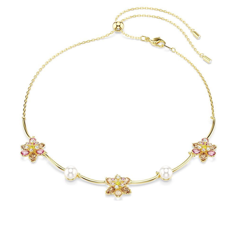SWAROVSKI 施華洛世奇 Idyllia 自然之美 花漾粉色系水晶珍珠頸鍊 短項鍊-金色 送禮 禮物 推薦(5732388)