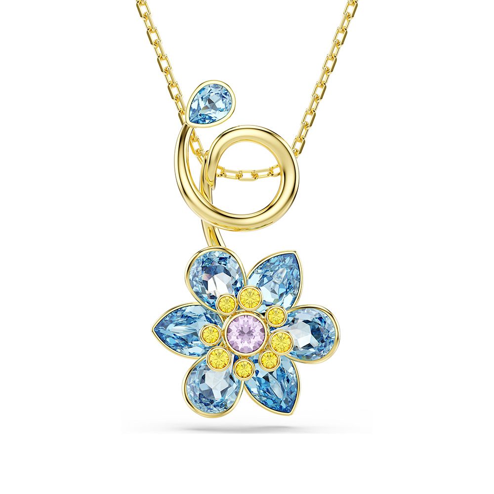 SWAROVSKI 施華洛世奇 Idyllia 自然之美 藍色花瓣水晶項鍊-金色 送禮 禮物 推薦(5709029)