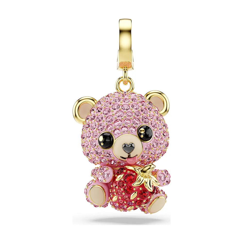 SWAROVSKI 施華洛世奇 Idyllia Charm 俏皮大頭泰迪熊擁抱草莓水晶吊飾 送禮 禮物 推薦(5738357)