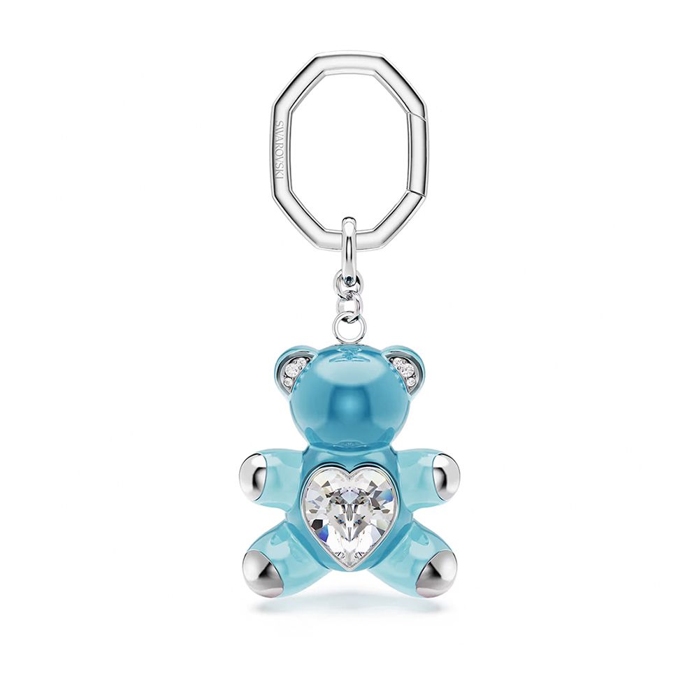 SWAROVSKI 施華洛世奇 Teddy 泰迪熊擁抱愛心水晶鑰匙圈 鑰匙扣-藍色 送禮 禮物 推薦(5733826)