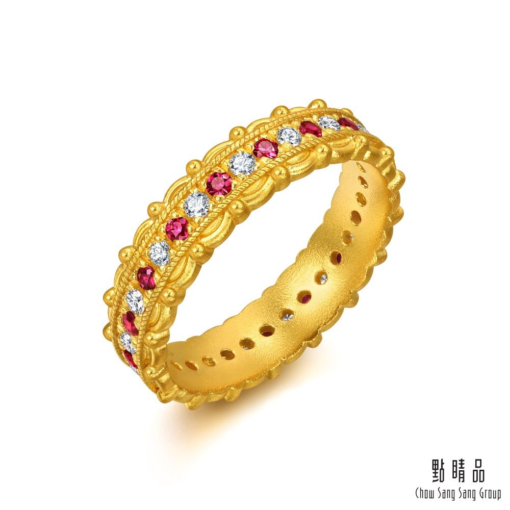 點睛品 復刻愛戀 紅寶石 鑽石黃金戒指(大) /港圍15
