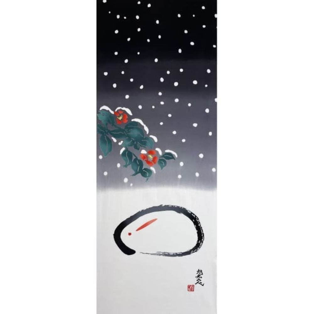 麻の葉注染手拭巾-雪兔