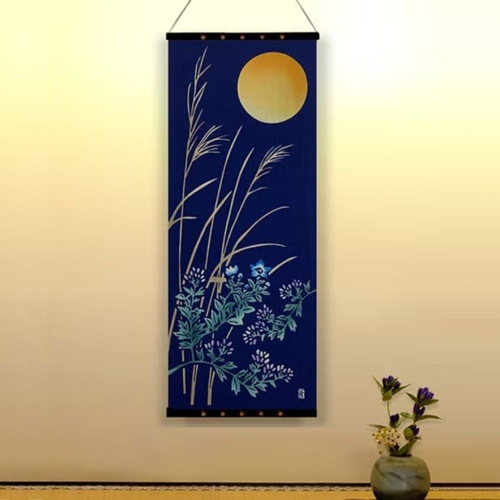 麻の葉注染手拭巾-月與秋七草
