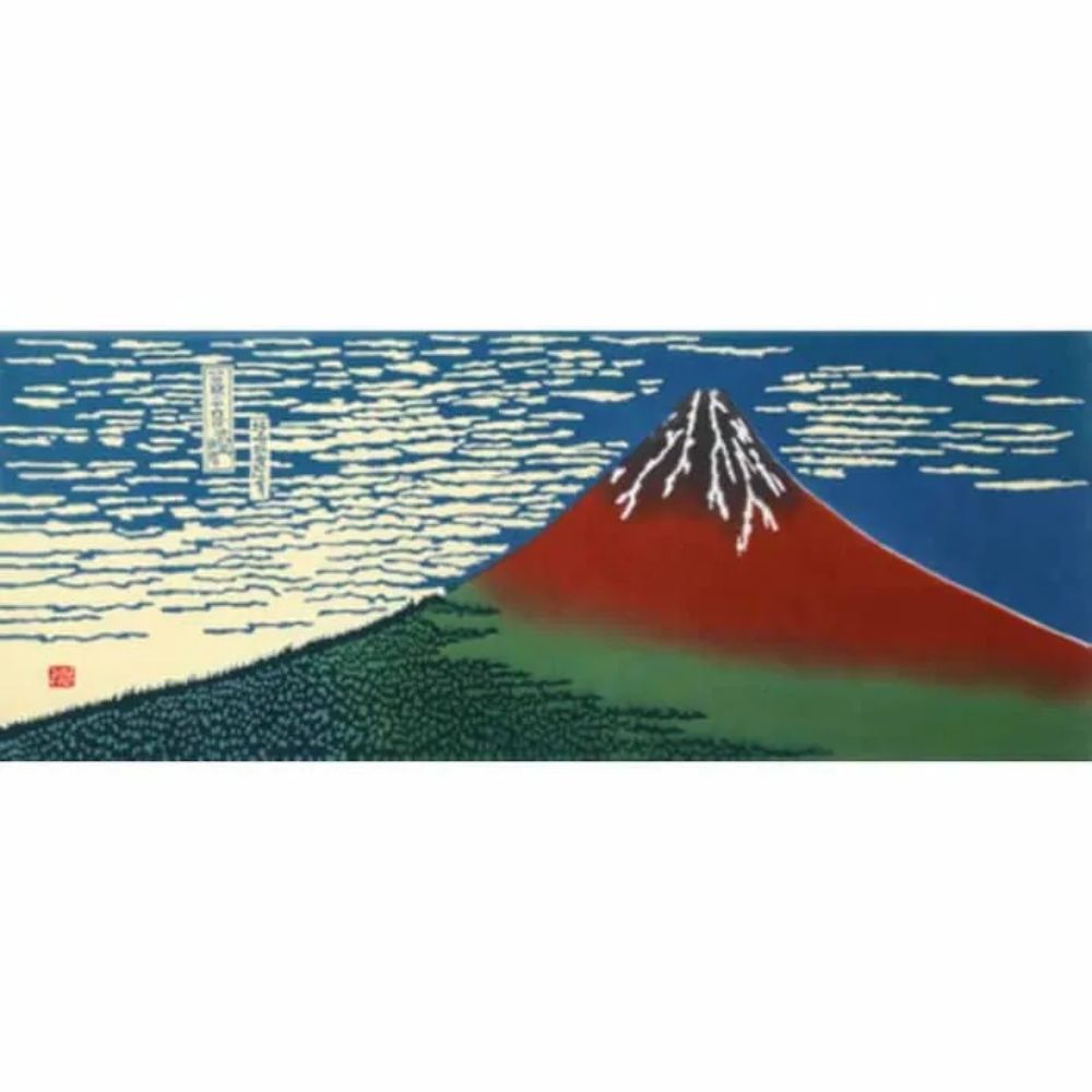麻の葉注染手拭巾-葛飾北齋 凱風快晴(赤富士)