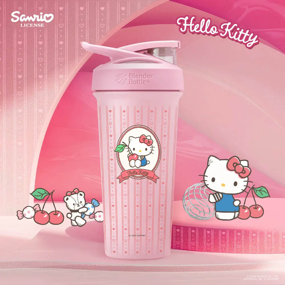 BlenderBottle Sleek按壓式不鏽鋼水壺/ 三麗鷗/ Hello Kitty/ 櫻桃粉粉/ 25oz/ 740ml