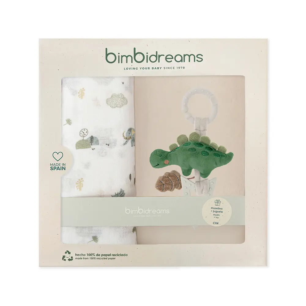 【bimbidreams】小恐龍固齒器+竹纖維紗布包巾禮盒