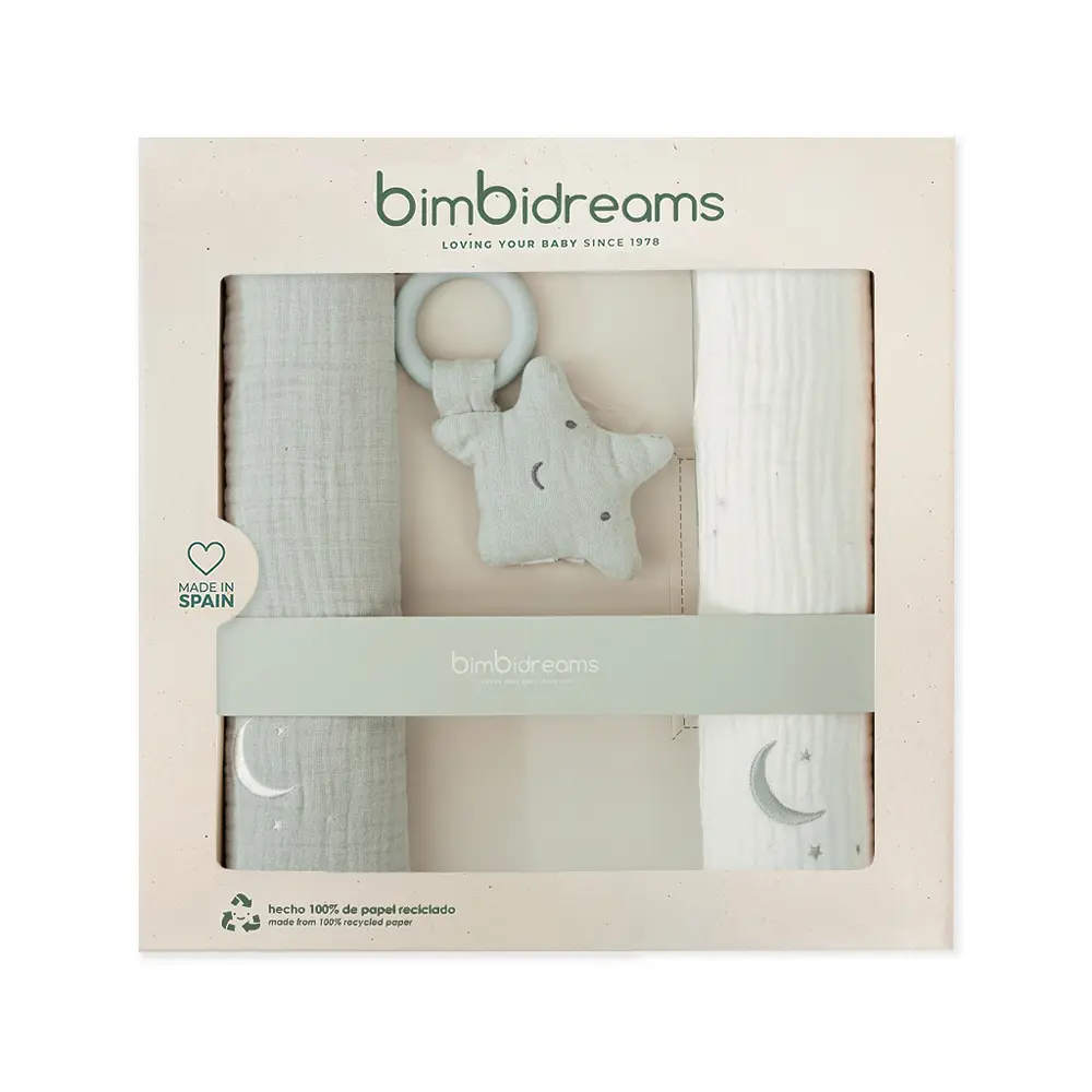 【bimbidreams】星星固齒器+二入紗布巾禮盒/ 粉綠