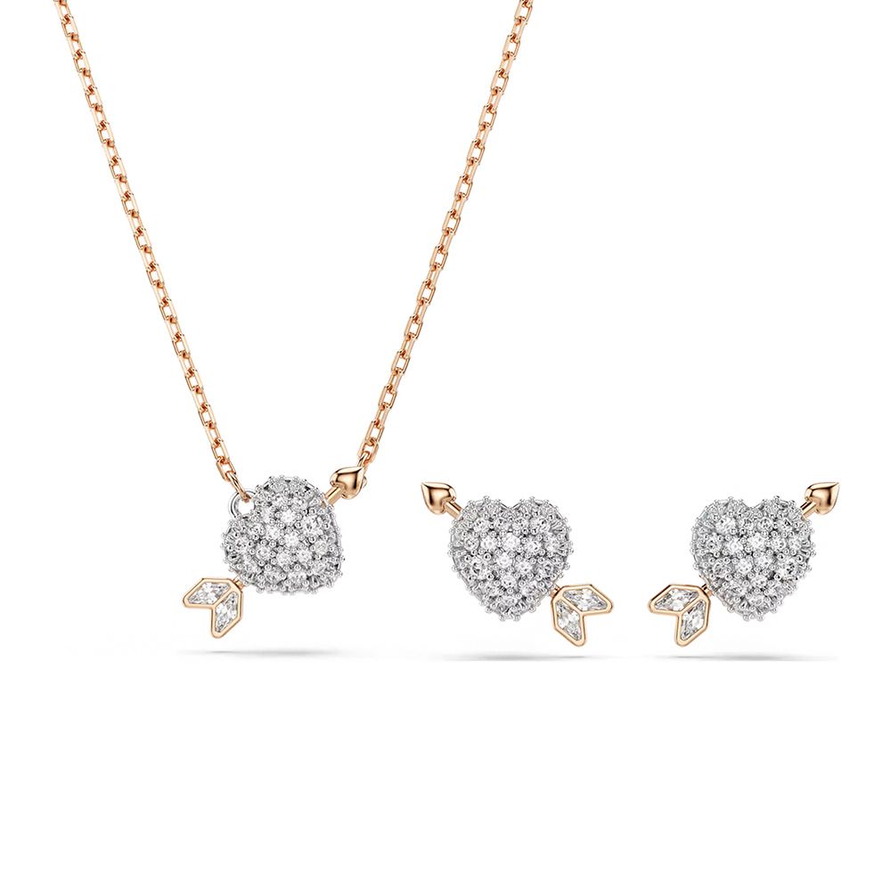 SWAROVSKI 施華洛世奇 Idyllia 邱比特之箭心形項鍊及耳環 套組 兩件組-玫瑰金 送禮 禮物 推薦(5745580)