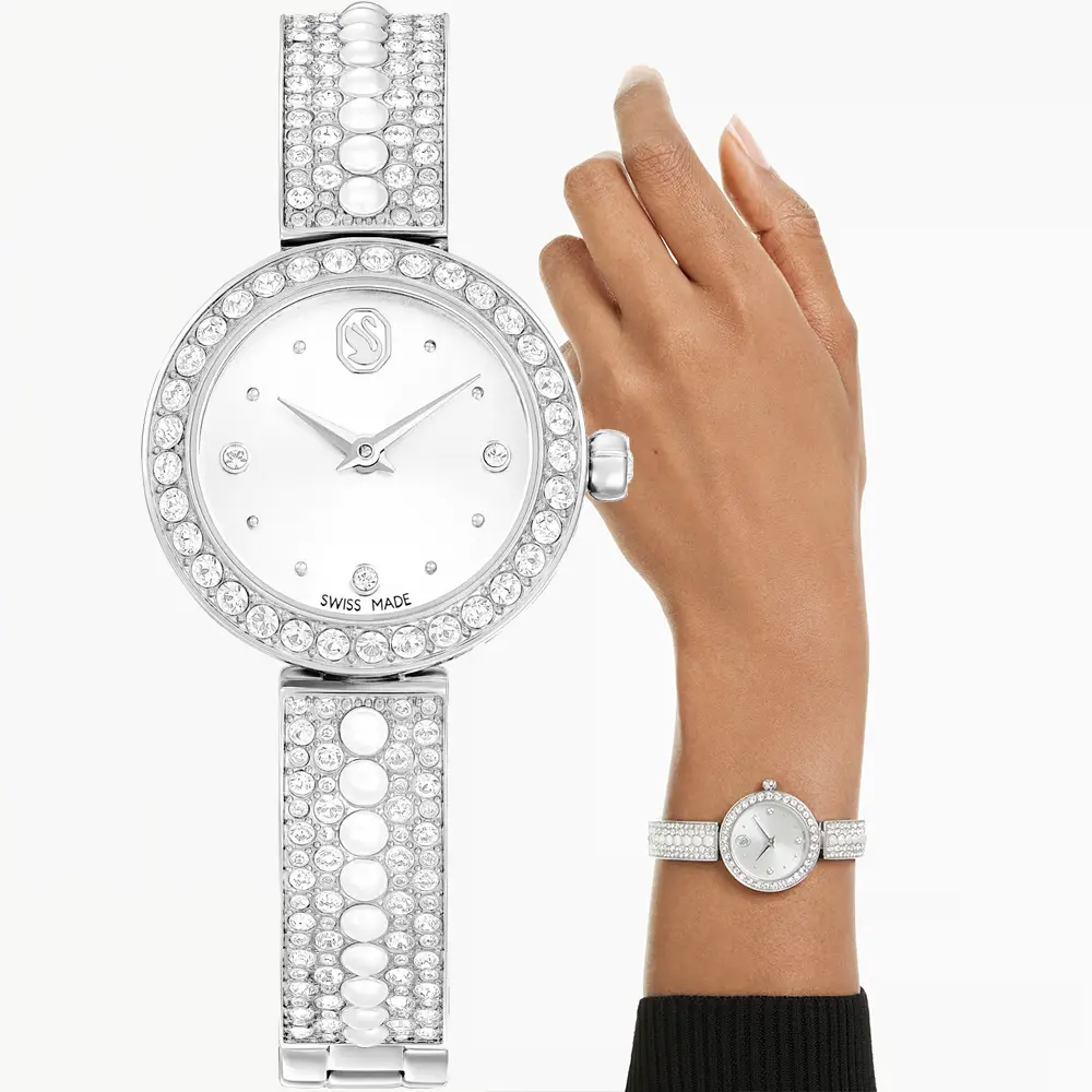 SWAROVSKI 施華洛世奇 Matrix 水晶珍珠手鐲式手錶 女錶-銀/26mm 送禮 禮物 推薦(5743680)