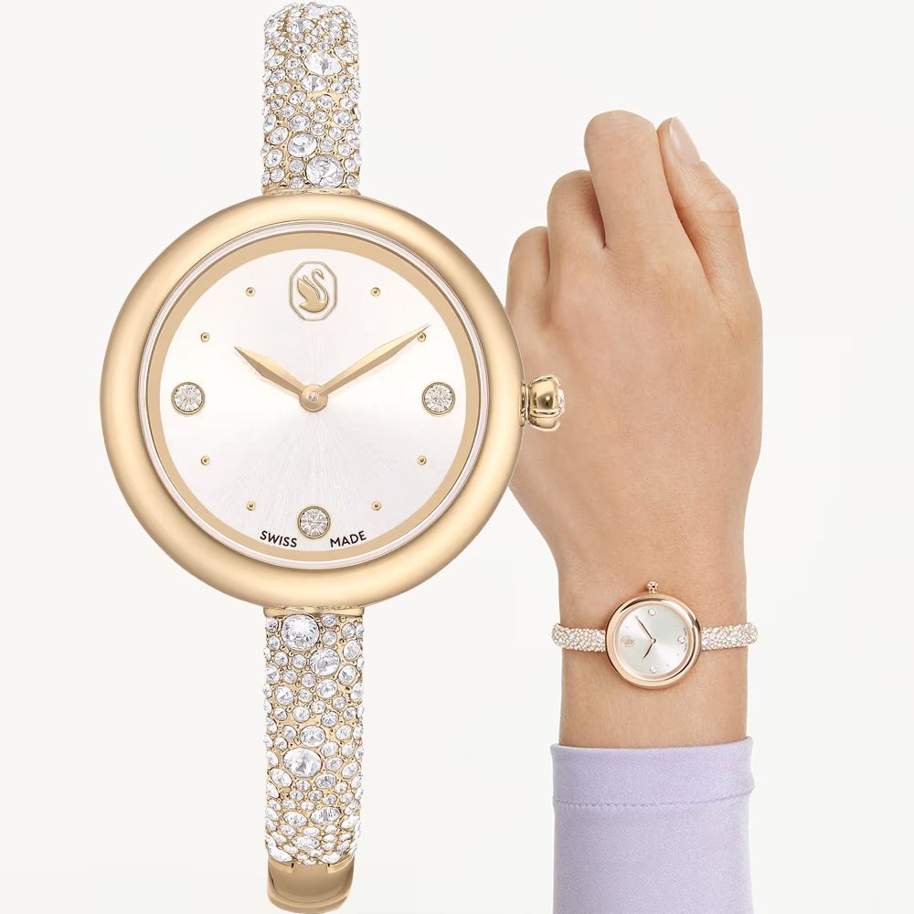SWAROVSKI 施華洛世奇 Sublima 閃耀水晶手環式手錶 女錶-香檳金/28mm 送禮 禮物 推薦(5734635)