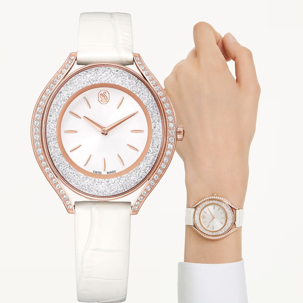 SWAROVSKI 施華洛世奇 Crystalline Aura 奢華水晶女錶 手錶-玫瑰金x白 送禮 禮物 推薦(5730146)