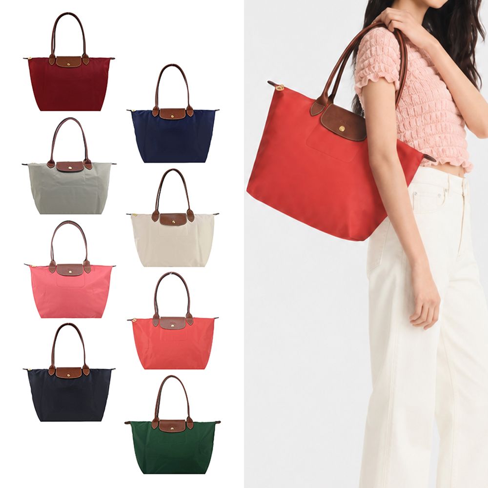 LONGCHAMP LE PLIAGE系列長把再生尼龍摺疊水餃包(大/番茄紅)/平行輸入